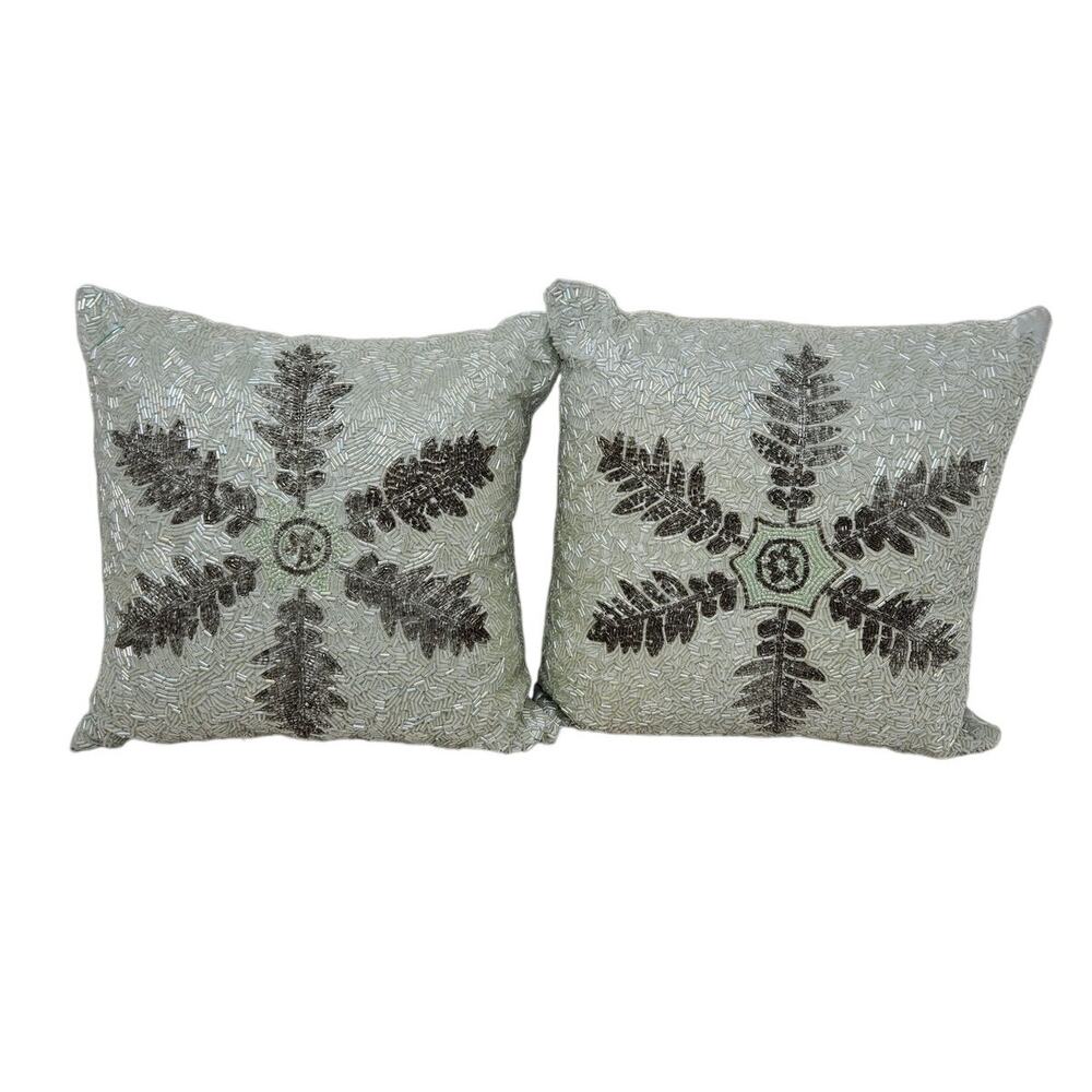 Vintage Y2K Fully Beaded Snowflake Throw Pillows Holiday Christmas 11x11 in
